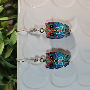 Woodland Floral Owl Drop Earrings
